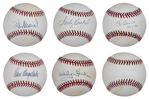 Lot of (6) Baseball Legends Signed Baseballs Including Musial, Berra & Ford (Mounted Memories, Steiner & JSA)